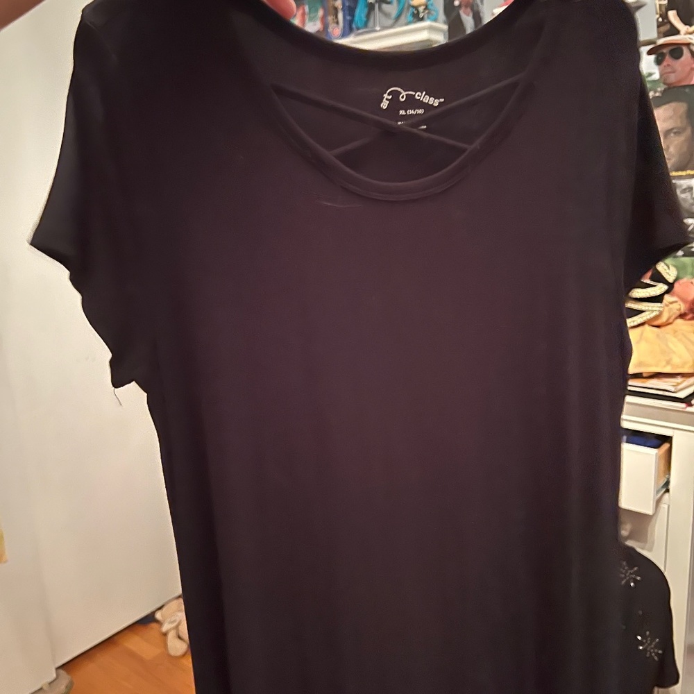 Goth black long crossed neck dress